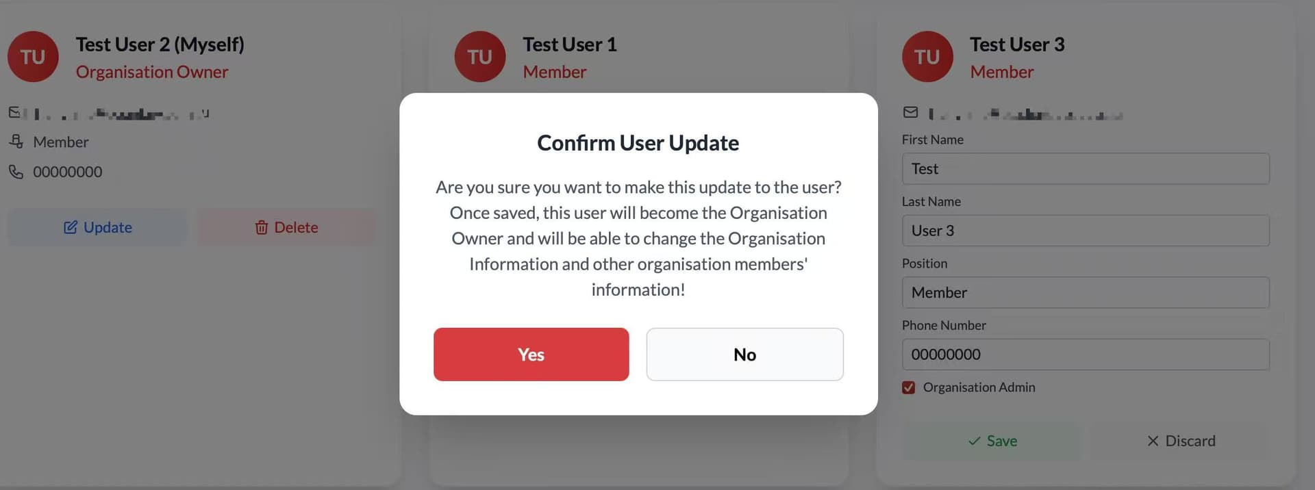 Member permission settings showing Company Owner checkbox