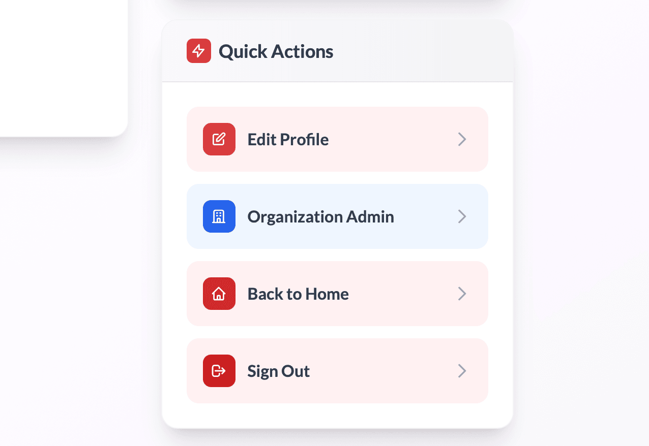 Profile page showing membership status and Organisation Admin button